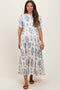 Blue Paisley Button Up Tiered Maternity Maxi Dress