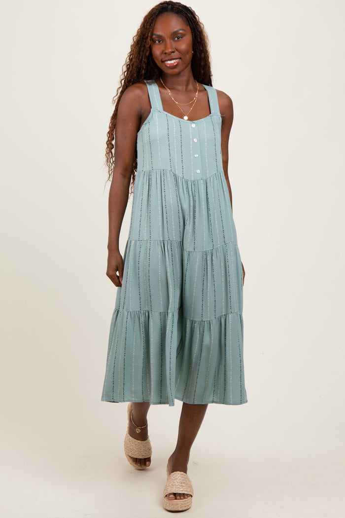 Light Olive Dot Stripe Tiered Maternity Midi Dress