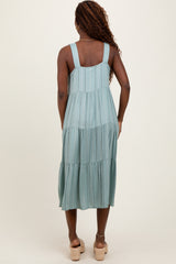Light Olive Dot Stripe Tiered Midi Dress