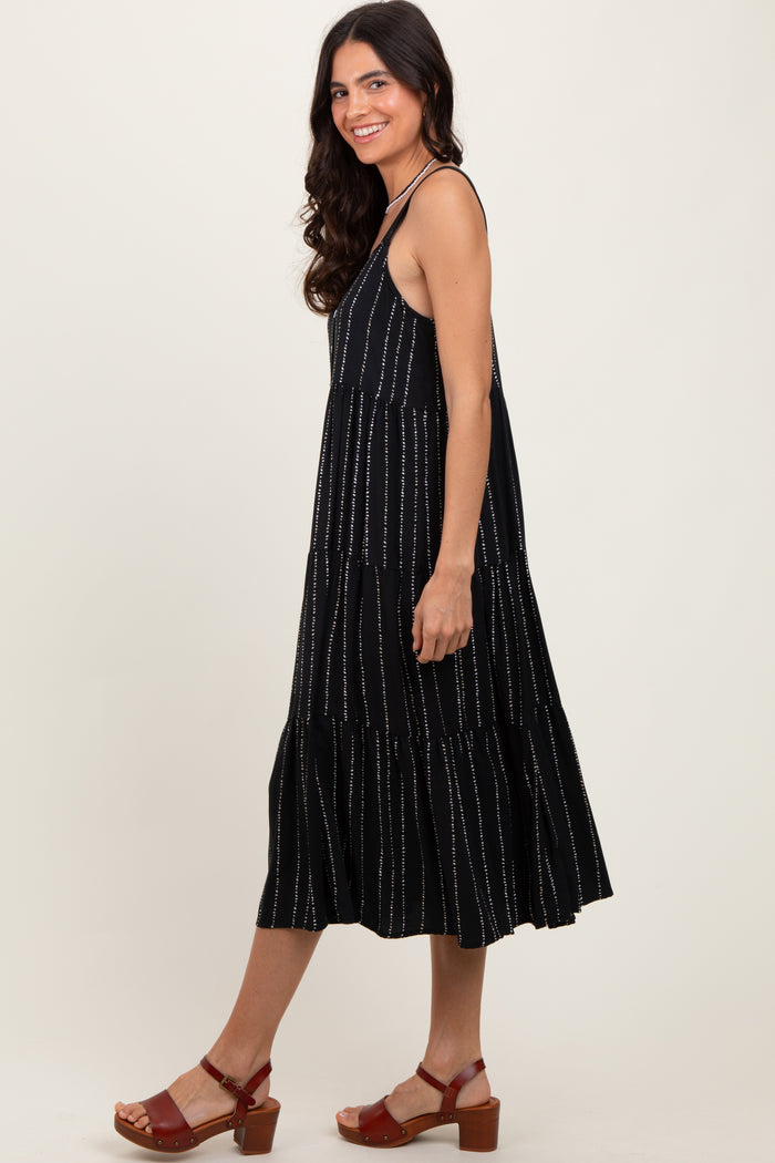 Black Dot Stripe Tiered Midi Dress