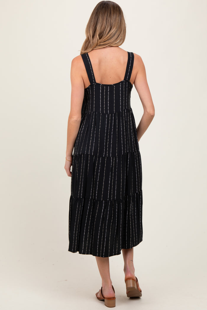 Black Dot Stripe Tiered Maternity Midi Dress