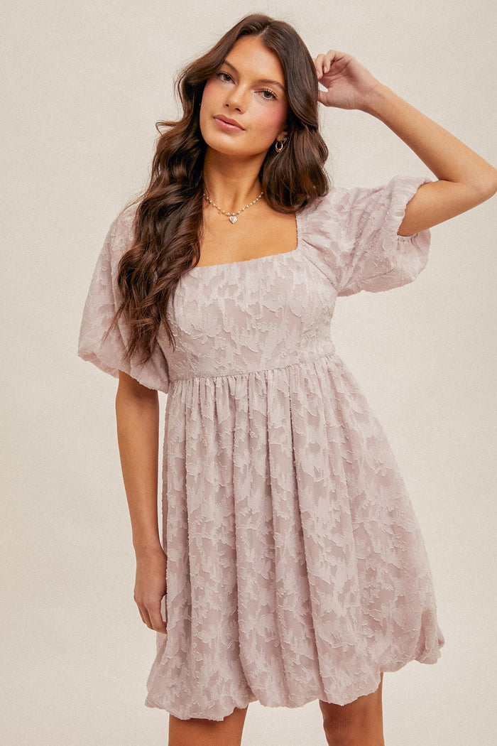 Lavender Chiffon Jacquard Print Square Neck Maternity Bubble Dress