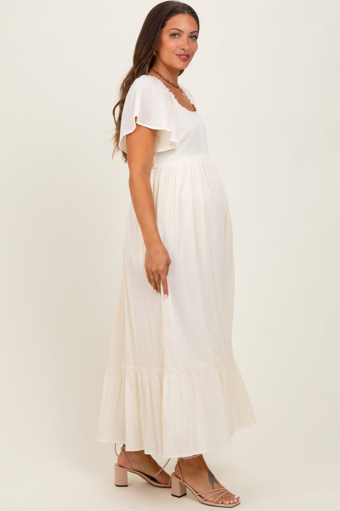 Cream Lace Square Neck Maternity Maxi Dress