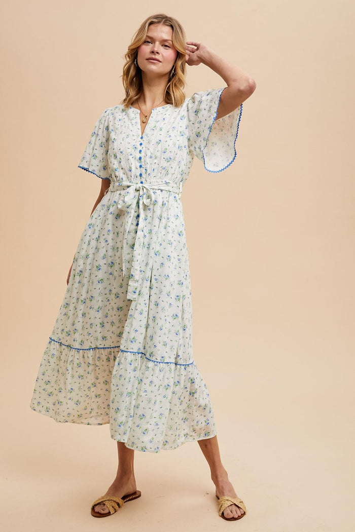 Ivory Floral Button Down Maternity Midi Dress