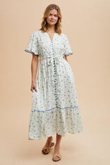 Ivory Floral Button Down Midi Dress