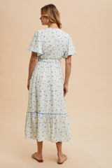 Ivory Floral Button Down Midi Dress