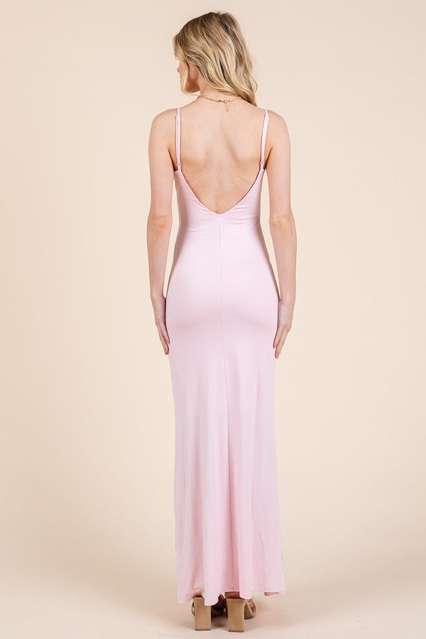 Light Pink Backless Fishtail Sleeveless Maxi Dress