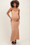 Beige Backless Fishtail Sleeveless Maternity Maxi Dress