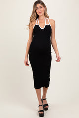 Black Contrast Trim Keyhole Cutout Maternity Midi Dress