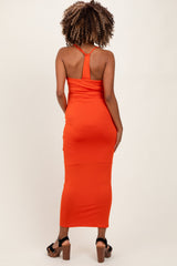 Orange Ruched Double Layered Maternity Maxi Dress