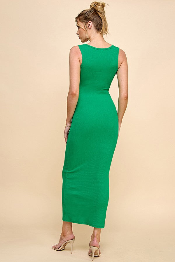 Green V-Neck Tank Maxi Dress