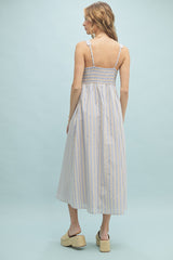 Blue Striped Sleeveless Midi Dress