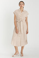 Brown Striped Sash Tie Midi Shirt Dress