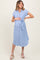 Blue Striped Sash Tie Maternity Midi Shirt Dress