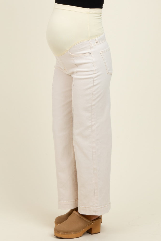 Ivory Front Seam Wide Leg Maternity Jeans