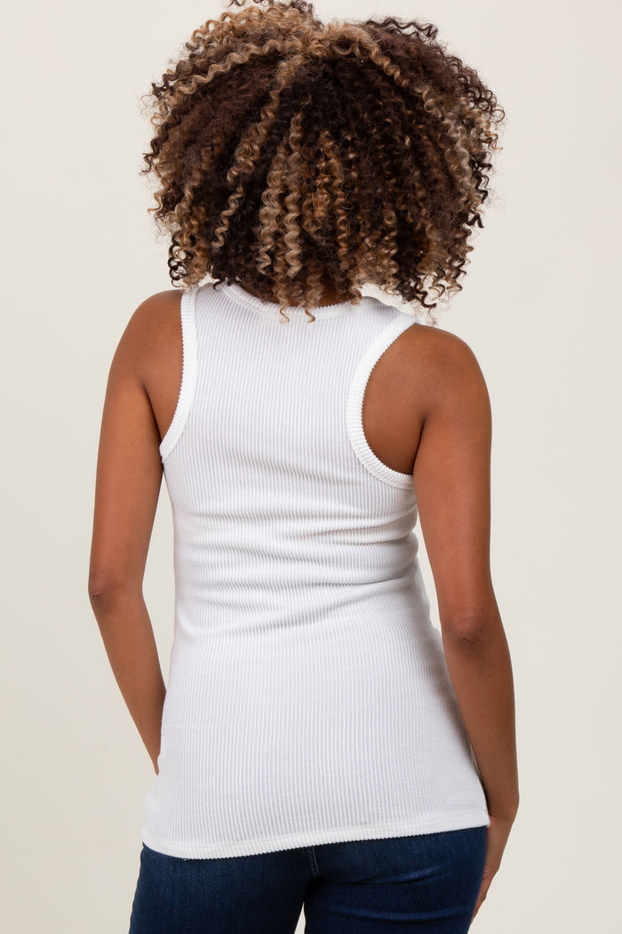 Ivory Ribbed Scoop Neck Maternity Racerback Tank Top
