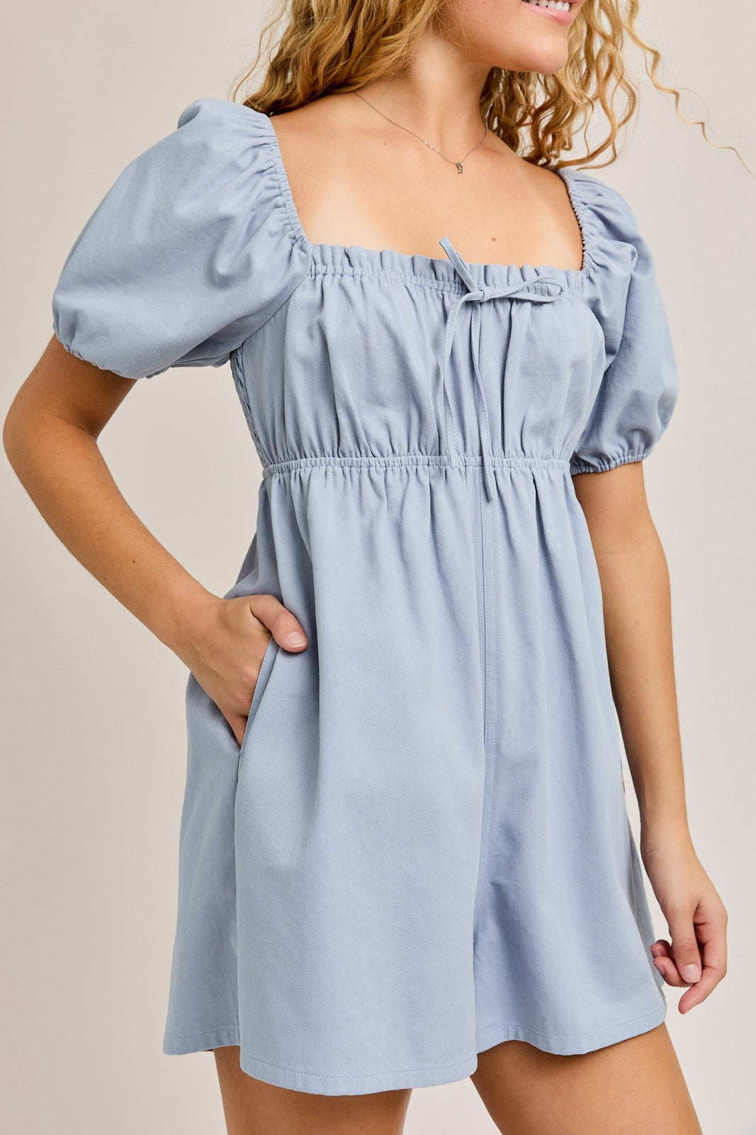 Light Blue Front Tie Romper