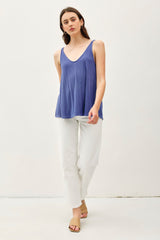 Navy Blue Ribbed V-Neck Flowy Maternity Tank