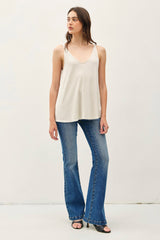 Cream Ribbed V-Neck Flowy Maternity Tank