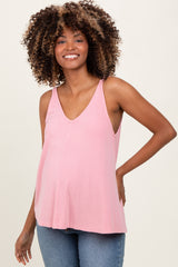Light Pink Ribbed V-Neck Flowy Maternity Tank