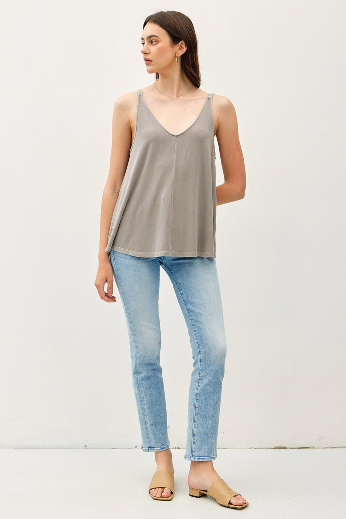 Grey Ribbed V-Neck Flowy Maternity Tank