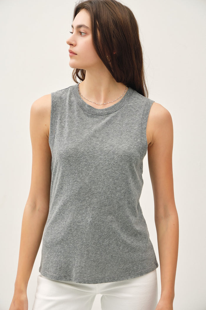 Heather Grey Basic Crew Neck Maternity Tank