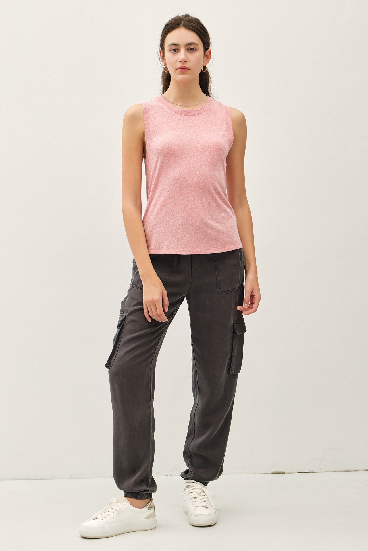 Pink Basic Crew Neck Tank