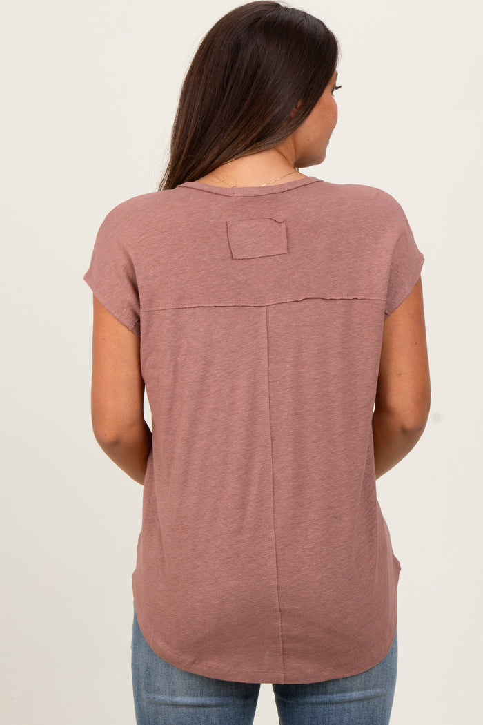 Brown V-Neck Maternity Top
