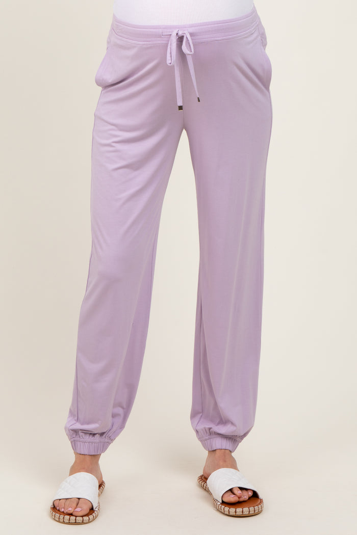 Lavender Drawstring Maternity Jogger Pants