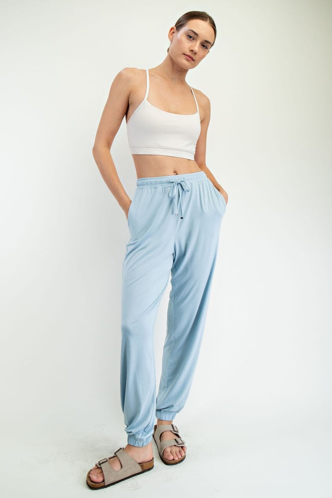 Light Blue Drawstring Maternity Jogger Pants