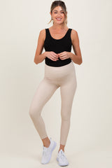 Cream Ribbed Maternity Leggings
