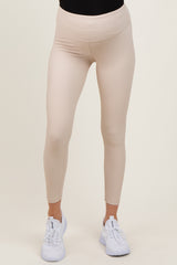 Cream Ribbed Maternity Leggings