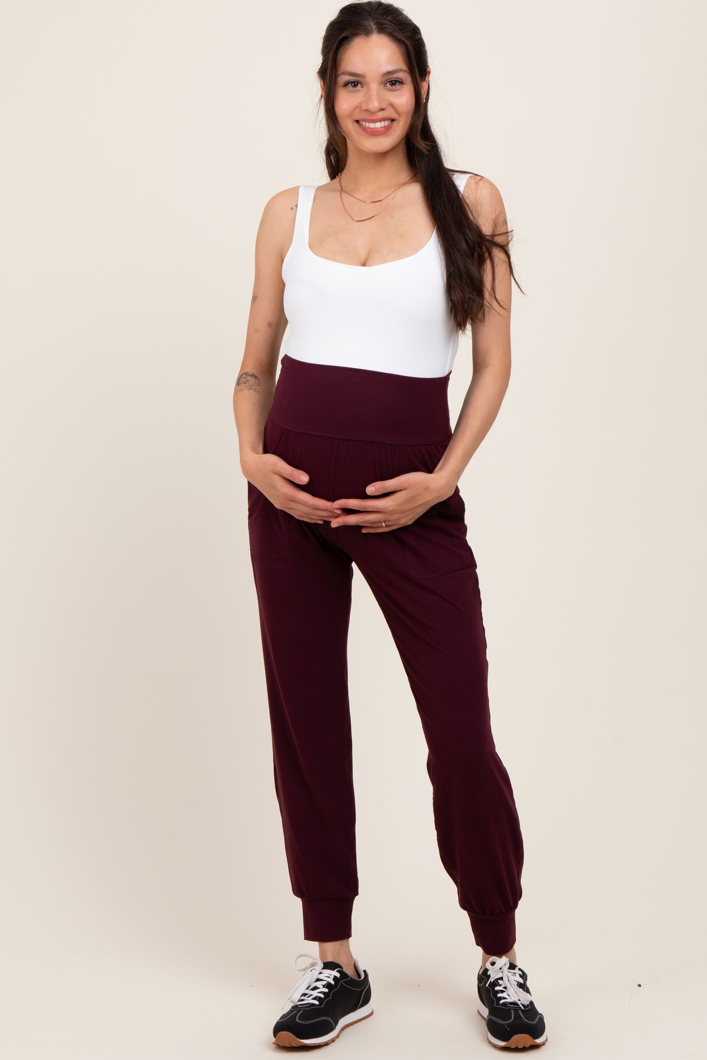 Burgundy Maternity Joggers