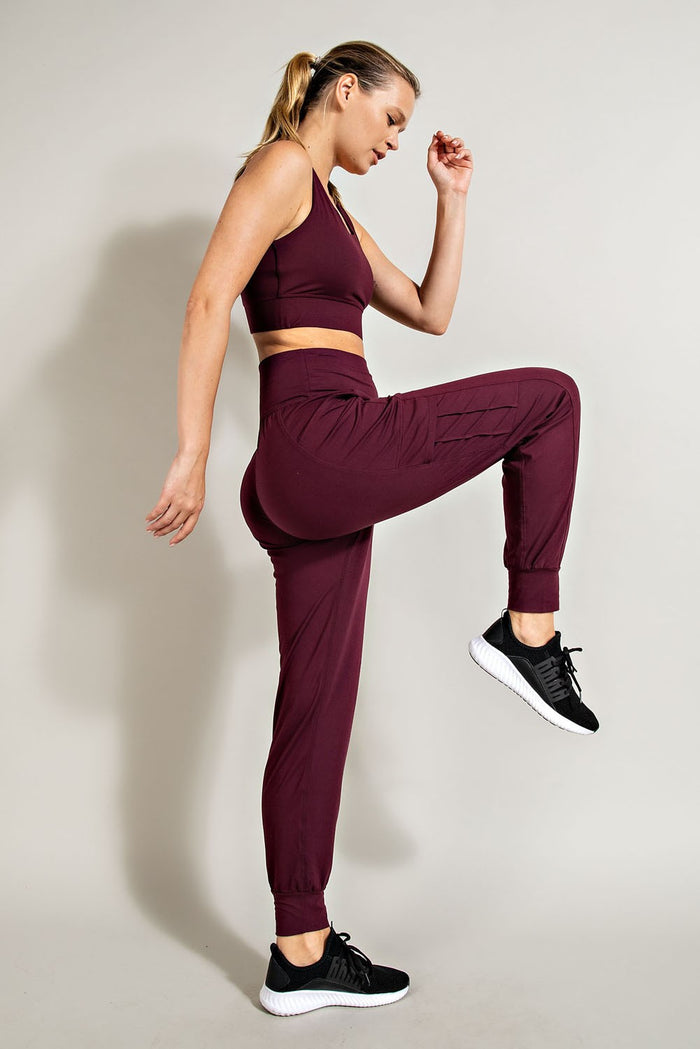 Burgundy Cargo Pocket Maternity Jogger Pants