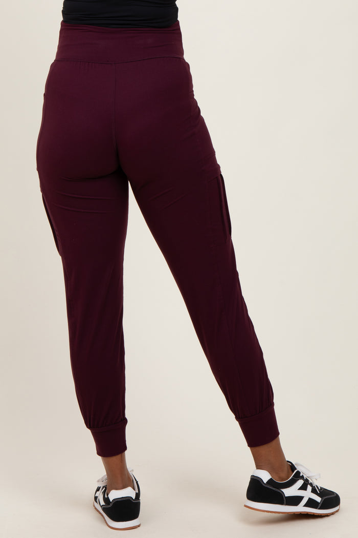 Burgundy Cargo Pocket Maternity Jogger Pants