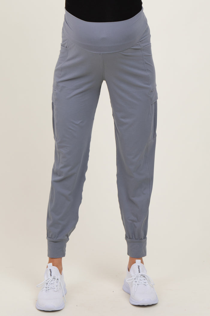 Grey Cargo Pocket Maternity Jogger Pants
