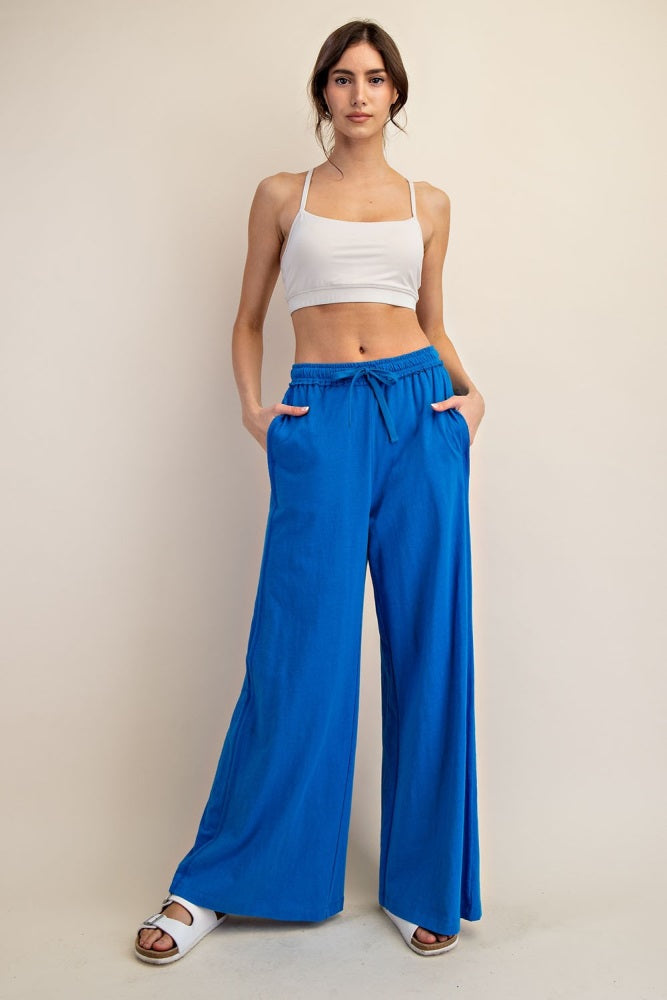 Royal Blue Drawstring Wide Leg Lounge Pant