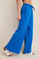 Royal Blue Drawstring Wide Leg Lounge Pant