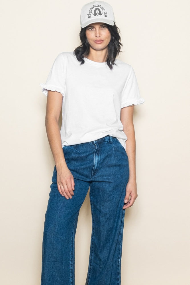 White Ruffle Trim Short Sleeve T-Shirt