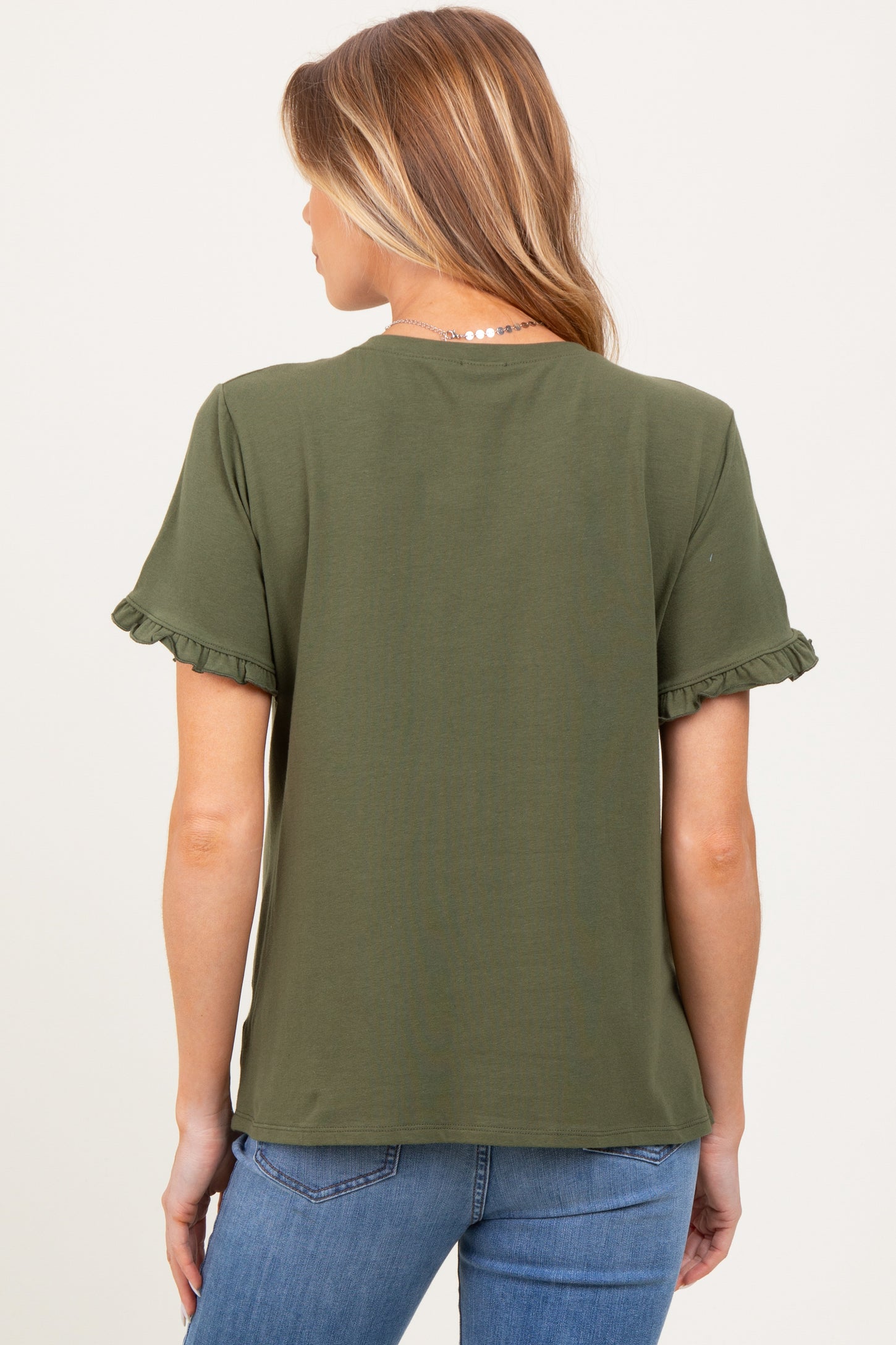 Olive Ruffle Trim Short Sleeve Maternity T-Shirt