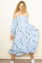 Light Blue Floral Off Shoulder Long Sleeve Maxi Dress