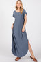 Blue Round Hem Side Slit Maxi Dress