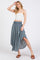 Blue Floral Smocked Waist Midi Skirt