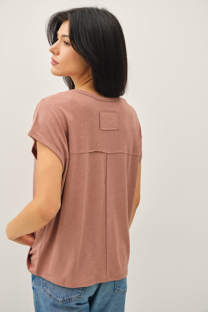 Brown Linen Blend Short Sleeve Tee