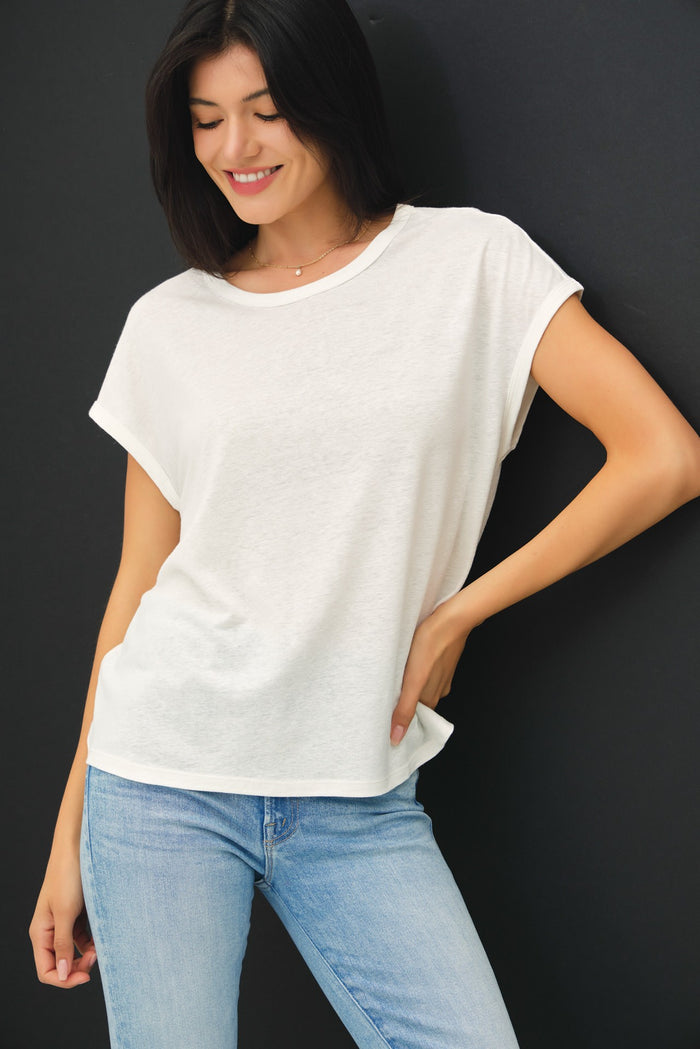 White Linen Blend Maternity Short Sleeve Tee