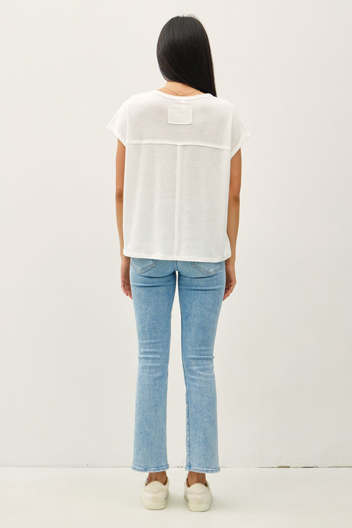 White Linen Blend Short Sleeve Tee