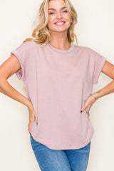 Light Mauve Rolled Cuff Short Sleeve Maternity Top
