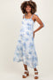 Blue Floral Chiffon Overlay Lace Shoulder Tie Maternity Midi Dress