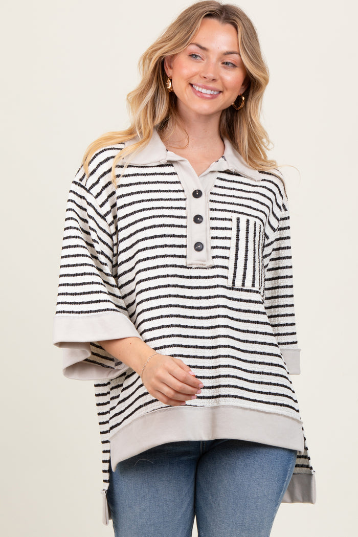 Cream/Black Stripe Button Down Maternity Tunic Top