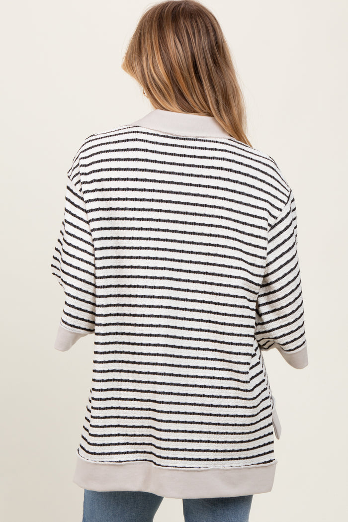 Cream/Black Stripe Button Down Tunic Top